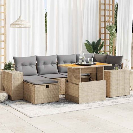 8-tlg. Garten-Sofagarnitur mit Kissen Beige Poly Rattan Akazie (1/5)