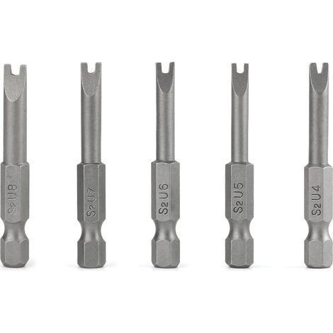 5 Pcs Embouts de Tournevis en Forme de U, Embouts de Tournevis Magnétiques en Alliage d'Acier S2 Longueur 50mm 1/4" Tige Hexagonale (1/5)