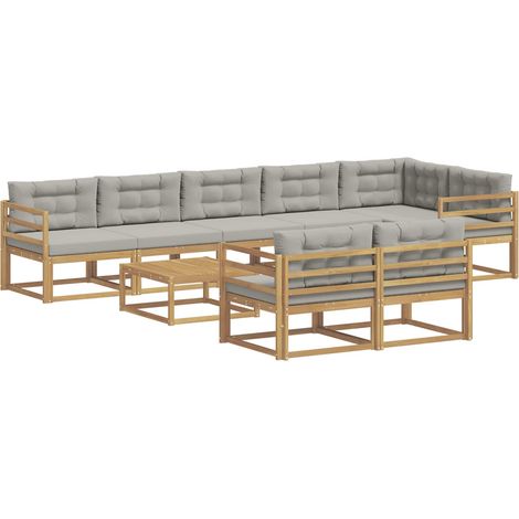 Set di divani da esterno 9 pz Bianco e Grigio Chiaro Poliestere vidaXL (1/5)