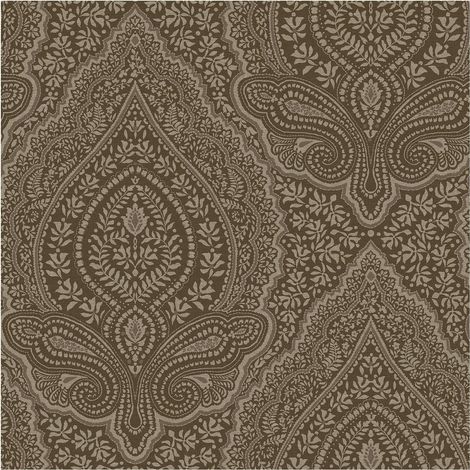 Damask Wallpaper Brown Taupe Floral Paste The Wall Textured Vinyl 10m Roll (1/4)