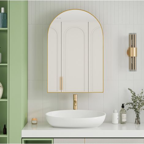 Mueble de baño espejo arqueado dorado 91 x 61 x 12 cm HAVRYA (1/5)