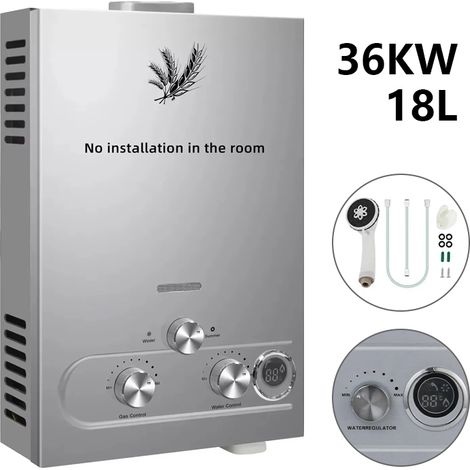 Chauffe-eau instantané au GPL, 18 L 36 kW, Chauffe-eau propane/butane avec affichage LED et protections de sécurité, Chauffe-eau extérieur (1/5)