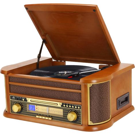 Platine Vinyle sans Fil Bluetooth à 3 Vitesses avec Haut-parleurs stéréo intégrés, Radio AM/FM avec Prise 3.5mm, CD/Cassette, AUX-in/RCA-Out, Lecture USB (1/5)
