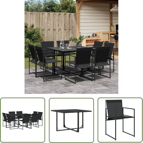 The Living Store Ensemble à manger de jardin 9 pcs noir textilène - Salon De Jardin - Mobilier De Jardin - Set De Jardin - Table De Jardin - Chaises De Jardin (1/5)