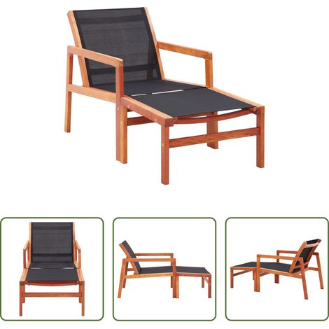 Chaise longue - Chaise de jardin et repose-pied Eucalyptus solide et textilène (1/5)