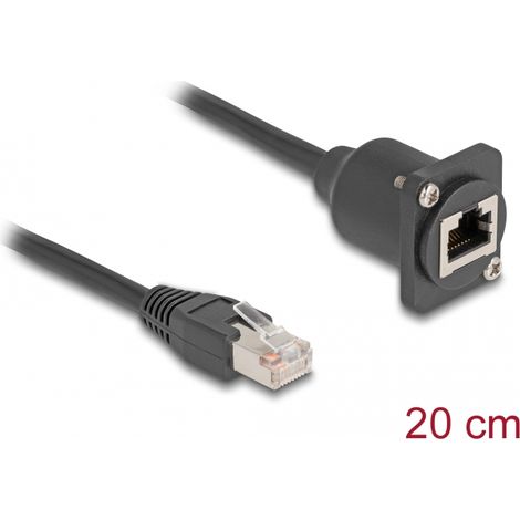 Delock Cable RJ45 tipo-D macho a hembra Cat.5e negro 20 cm