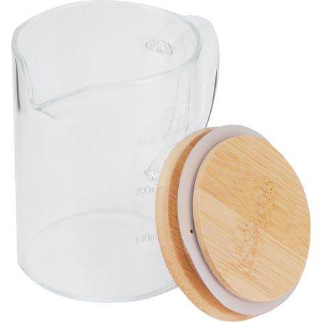 Verre doseur en verre borosilicate avec couvercle, haute qualité, résistant à la chaleur, verre à jus, bouteille d'eau avec couvercle en bambou, 350 ml (1/5)
