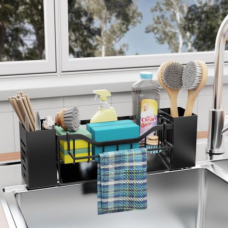 1 Organisateur évier, Métal, Bec verseur 45°, Porte-torchons, Boîte rangement, Cuisine Salle de bain (1/5)
