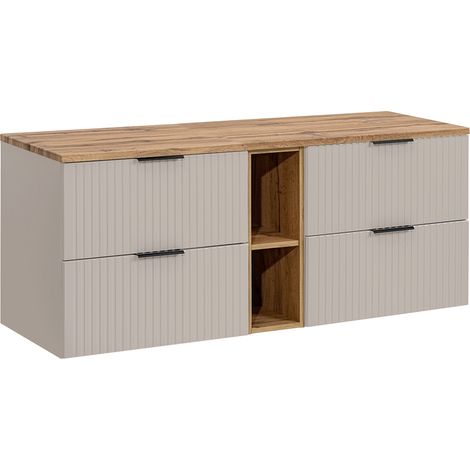 Meuble sous-vasque 140cm 2 niches Adriel Cachemire et Bois