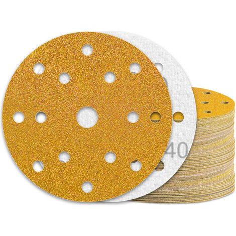 Schleifpapier 150mm Körnung 40 Klett 15 Loch-Gelb 50 Stück Körnung 40 (1/5)
