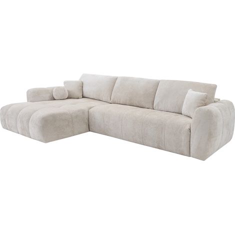 Divano letto angolare sinistro express in tessuto ciniglia beige Letto 140 cm Materasso 13 cm memory foam - BRIVANO (1/5)