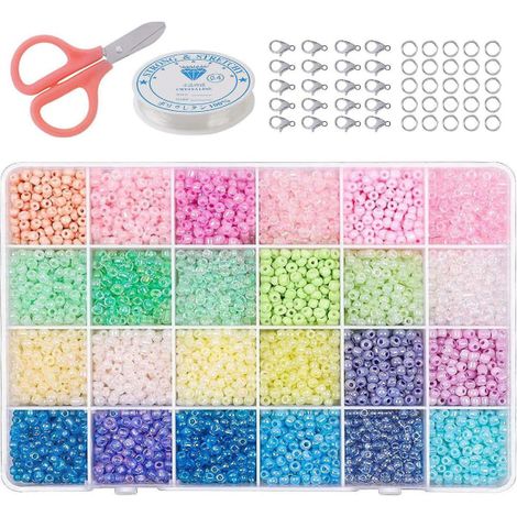 Perles en verre 24000 pièces 2 mm, mini perles opaques pour création de bijoux, 24 couleurs assorties, trou 0,6 mm, bracelet et collier, teinte crème mouchetée (1/5)