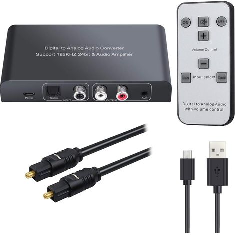 Convertisseur DAC 192 kHz numérique vers analogique convertisseur audio optique coaxial Toslink vers analogique stéréo L/R RCA avec prise jack 3,5 mm, contrôle du volume, mise en sourdine ou (1/5)
