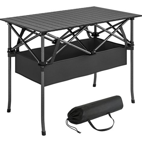 Mesa de picnic plegable y enrollable, mesa de camping portátil con bolsa de almacenamiento y transporte de malla para uso en exteriores, color negro