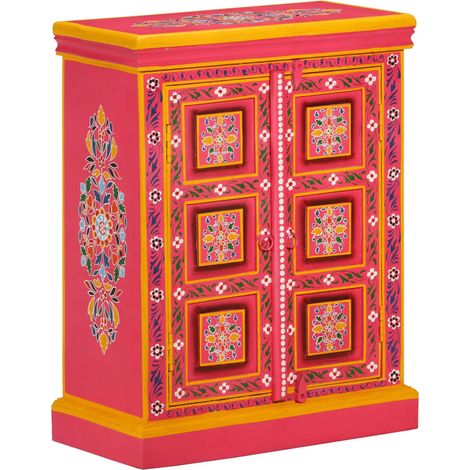 Sideboard Solid Mango Wood Pink Hand Painted vidaXL (1/5)