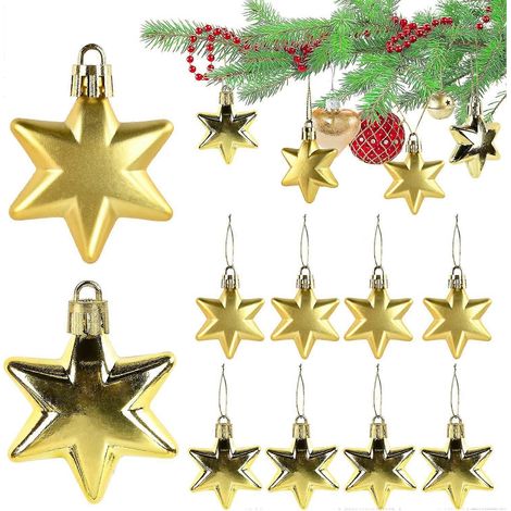 12 Christbaumschmuck, Weihnachtskugeln aus Kunststoff, Stern-Weihnachtsbaumschmuck, goldene Weihnachtskugeln (AAA) (1/5)