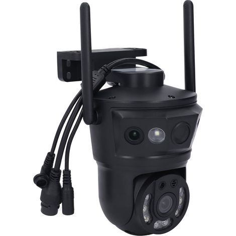 Caméra de sécurité extérieure à trois objectifs WiFi panoramique et inclinaison avec détection de mouvement IA, audio bidirectionnel, étanche IP66, prise UE. (1/5)