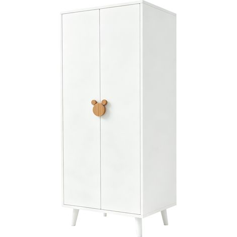 Armario infantil de dos puertas 70 x 55 x 168 cm blanco MDF con barra y cajones (1/5)