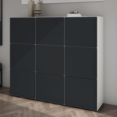 Mai & Mai Scarpiera Portascarpe 135x36x120cm, Porta Scarpe Armadio Scaffale Portascarpe 9 Ante + 18 Scomparti per Ingresso Soggiorno, Camera da Letto Schuhschrank02, Bianco opaco+Antracite opaco