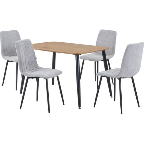 Aspen Light Oak Rectangular Table & 4 Light Grey Cord Fabric Chair Set - MDF/Metal - L54 x W44 x H88 cm