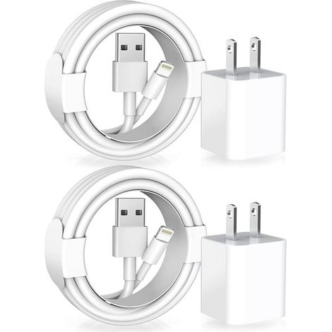 Chargeur iPhone 2x, câble Lightning Apple pour charge rapide USB, adaptateur secteur voyage compatible iPhone 12/11 Pro/11/XS MAX/XR/8/7/6s/6 Plus, AirPods, bloc mural compact (1/4)