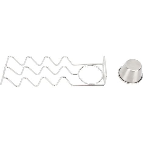 Vassoio in acciaio inox con ciotola per salsa, supporto da tavolo per tacos, stampo per tacos, per uso domestico e professionale, con 4 scomparti. (1/5)