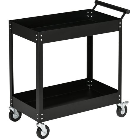 HOMVRA Werkstattwagen, 2 Ebenen, schwarzer Stahl, 84,5 x 38 x 84 cm (1/5)