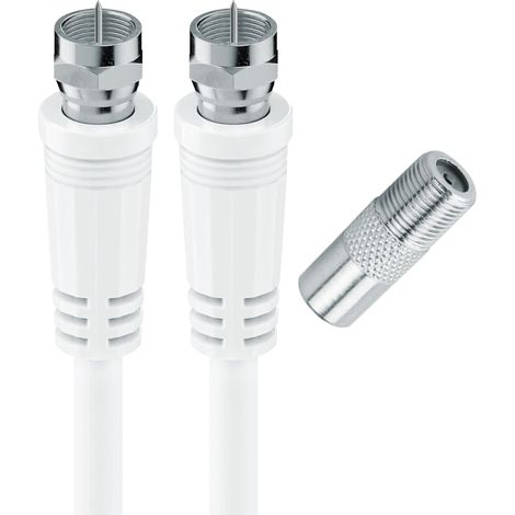 Câble Coaxial Satellite Fiche F Mâle, 10M + Adaptateur Fiche F Femelle vers Coaxial 9.52mm Mâle, Compatible TV Parabole Antenne Modem Satellite, 409007 (1/5)