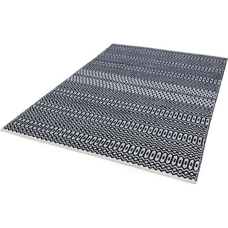 Halsey Hand Made Geometric Flatweave Kitchen Garden Indoor Outdoor Rug Floor Mat Black Medium 120 x 170 cm (4'x5'6") (1/4)