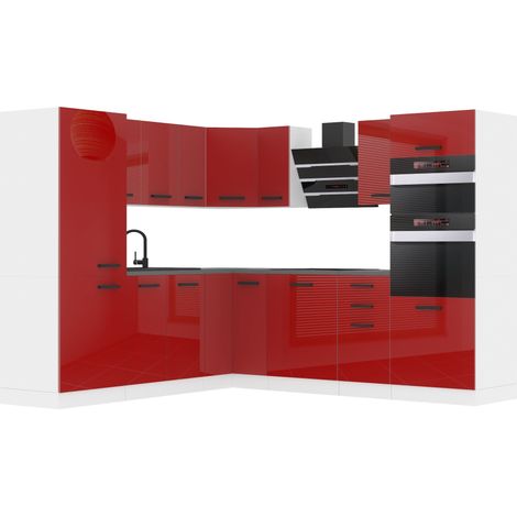 Belini Cuisine Equipee Complete Stacy Muebles de Cuisine Complets. L-Forme Cuisine. Cuisine Complete avec Plan de Travail, Rouge très Brillant (1/4)