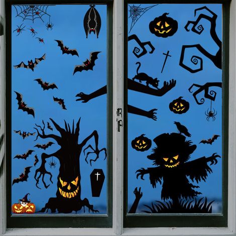 Autocollant Fenêtre Halloween - PVC Statique Sans Colle - Pour Vitre Porte Carrelage Meuble - 2 Feuilles (1/5)