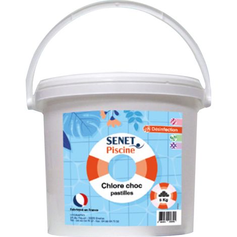 Chlore choc pastilles 20g, désinfectant choc stabilisé - Seau de 5 Kg - SENET Piscine