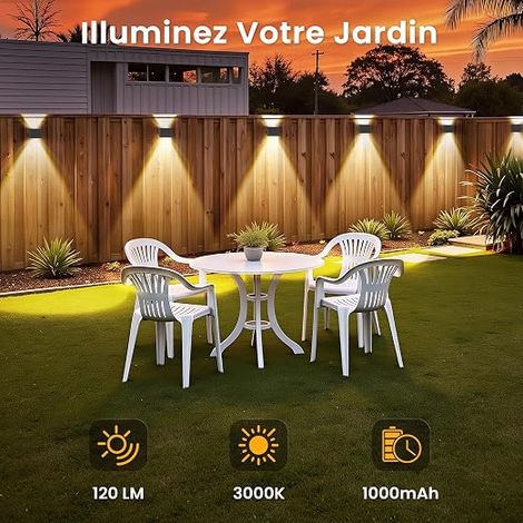 Lumière Solaire Extérieure Haut et Bas LED Applique Murale Exterieur Blanc Chaud Éclairage Lampe Étanche IP67 Maison Jardin Terrasse (1/4)