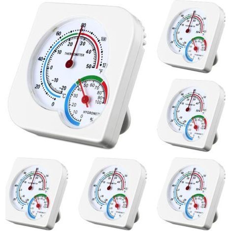 Lot de 6 thermomètres d'intérieur et jauge d'humidité d'intérieur - Mini thermomètre hygromètre de température et d'humidité avec pointeurs pour la maison, la chambre, la cuisine, la terrasse, la-Kart (1/5)
