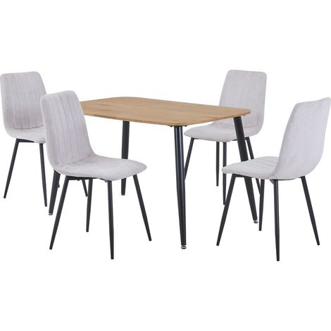 Aspen Light Oak Rectangular Table & 4 Natural Fabric Chair Set - MDF/Metal - L54 x W53.5 x H88 cm
