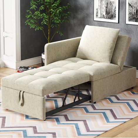 Canapé-lit 177/68/65 cm beige 3 en 1 avec dossier réglable et coussin (1/5)