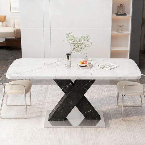 tavolo pranzo allungabile 120-160 cm bianco marmo HAVRYA (1/5)