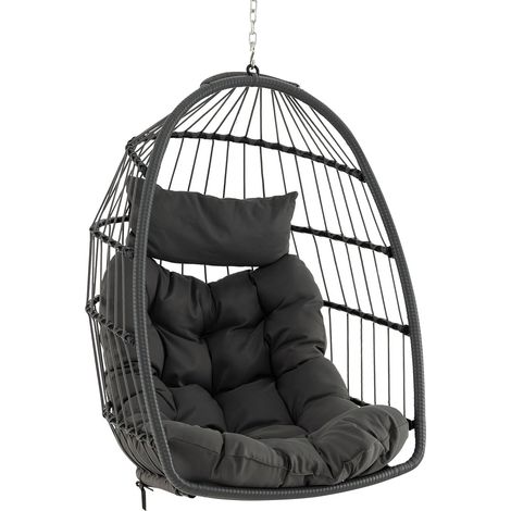 COSTWAY Silla Colgante Tipo Huevo, Cojín y Almohadilla, Columpio Colgante para Interior y Exterior, Sillon Colgante de Diseño Plegable, Carga 150kg (1/5)