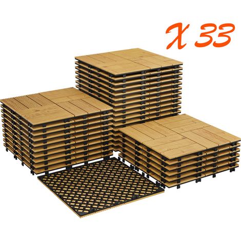 HAUSPROFI Dalles de Terrasse Clipsables Acacia Massif 30x30cm, Lot de 33 (2,97 m²), Bois Dur Résistant aux Intempéries, Système de Drainage & Base Renforcée, Montage Sans Outils, Usage Extérieur, Gelb (1/4)