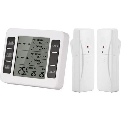 Thermomètre de réfrigérateur congélateur LCD numérique sans fil avec alarme sonore avec capteur 2Pcs pour la maison/cuisine/bureau (1/4)