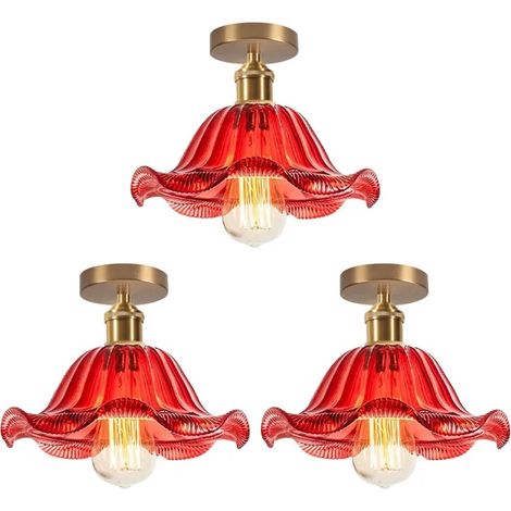 Lot de 3 Plafonnier Moderne en Verre Rouge,25cm Lampe de Plafond Vintage Industriel Design Fleur E27 Lustre Style Nordique (1/5)