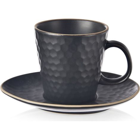 Taza y platillo de café espresso de cerámica negra TEA TIME 95 ml (1/5)