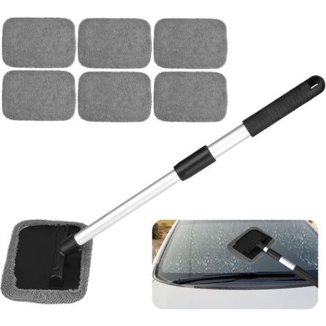 Pair Brosse de Nettoyage de Voiture avec Manche Téléscopique et 6 Tampons Lavables, Extensible Kit de Brosse Nettoyage de Pare Brise, Brosse de Fenêtre de Microfibre pour Pare Brise