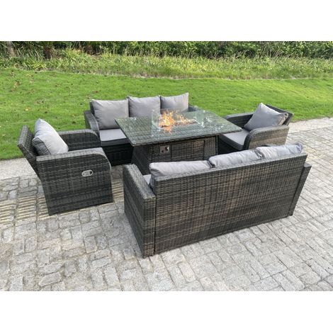 Fimous Outdoor Rattan Gartenmöbel Gas Feuerstelle Esstisch Sets Gartensofa Sitzgruppe Verstellbares Zurücklehnen Stühle 3 Sitzer Sofa Sets 8 Sitzer (1/4)