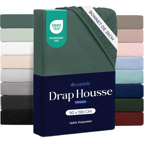 Drap Housse 90x190cm Grand Bonnet 35cm Vert Pétrole (1/5)