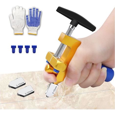 2-in-1 Handfliesenschneider, professionelles Glasschneider-Set, einteiliges Handfliesenschneider-Werkzeug mit 2 Wolframstahl-Klingenköpfen, 1 Paar Handschuhen und 4 Kontaktfüßen (1/5)