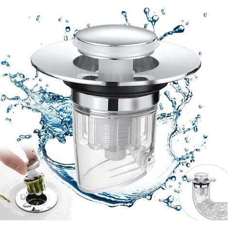 Bouchon Lavabo Salle de Bain, Clapet Bonde Lavabo, Pop Up Filtre Vidange Baignoire Universel Sink Drain Plug With Anti-Clogging Anti-Odeur et Anti-Insectes Strainer (1/5)