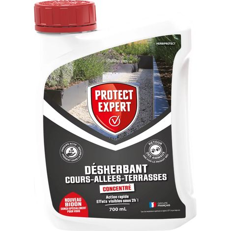 Désherbant concentré naturel pour allées et terrasses – Effets visibles en 2h – 700ml – Jusqu’à 58m² traités – PROCOUR700 – Protect Expert