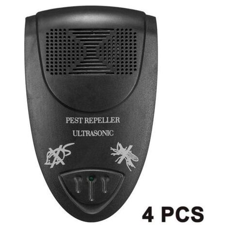 Lot de 4 répulsifs antiparasitaires à ultrasons - Anti-souris - Antiparasitaire prêt à l'emploi, idéal pour les souris, également efficace contre les cafards, les fourmis et les moustiques (noir) (1/5)
