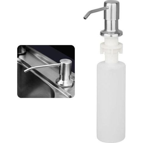 Distributeur Savon Liquide Encastrable avec Bouteille 300ML, Distributeur Savon de Mousse Evier, Distributeur Liquide Vaisselle Cuisine, Distributeur de Détergent en Acier Inoxydable pour Bains (1/4)